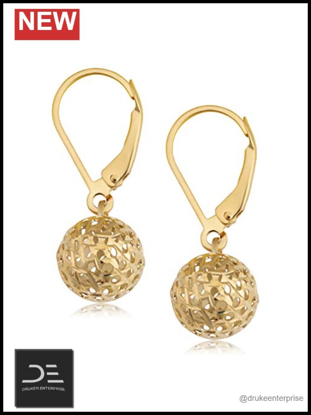 14k Gold Filigree Ball Drop Earrings Lever Back Fine Jewelry